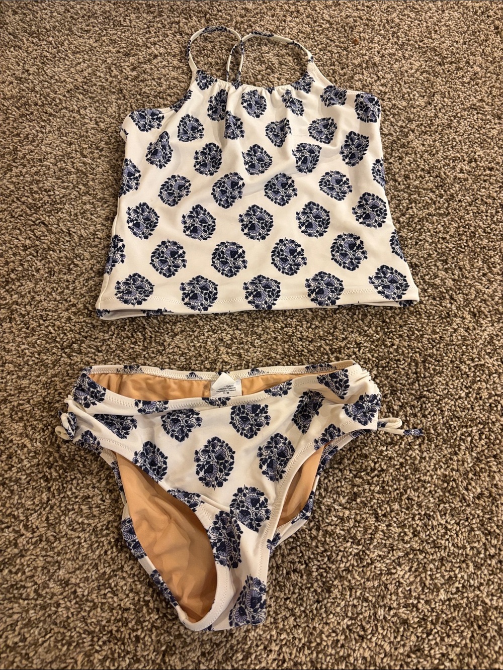 Crewcuts White & Navy Floral Two-Piece Tankini Swim Set